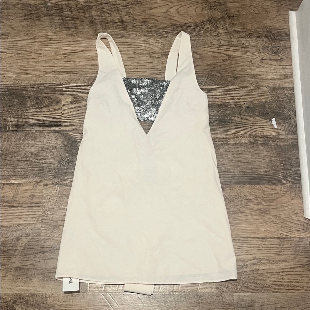 STAUD Cream Dress with Silver Accents